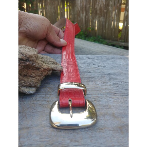Vintage Red Leather Lizard Print Womans Belt By Calderon - Picture 9 of 10